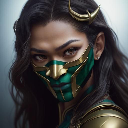 Zendaya with The loki mask
