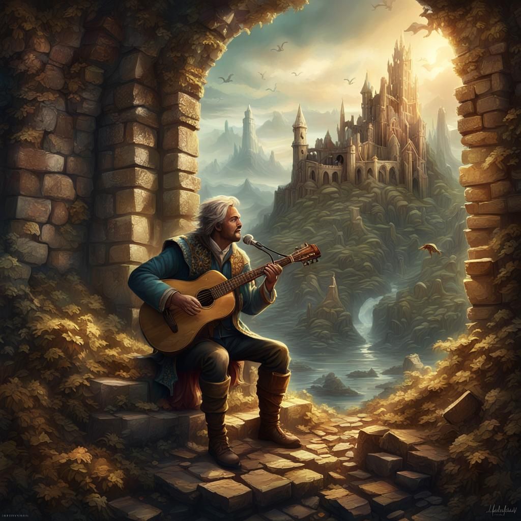 Fantasy Bard Sings in Forgotten Kingdom Ruins