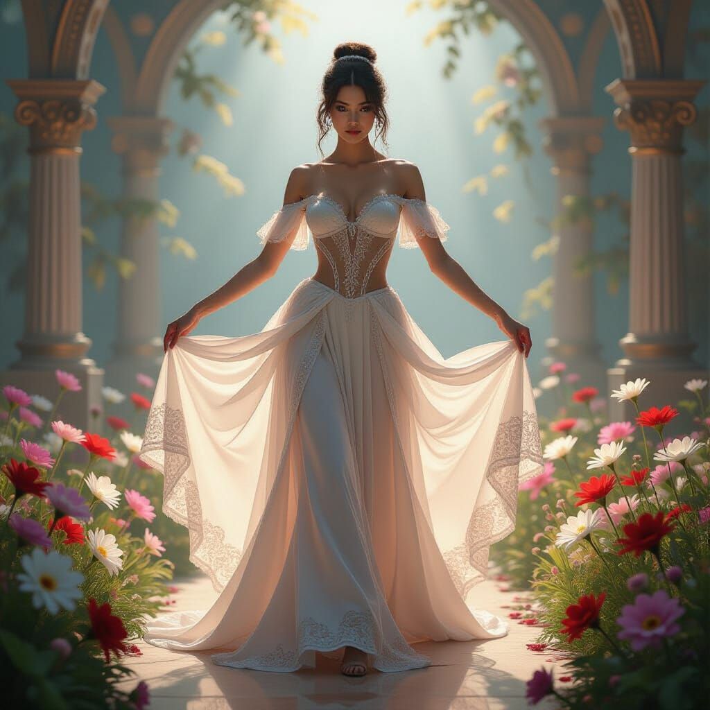 Ballerina on Floral Stage in Baroque 3D Render
