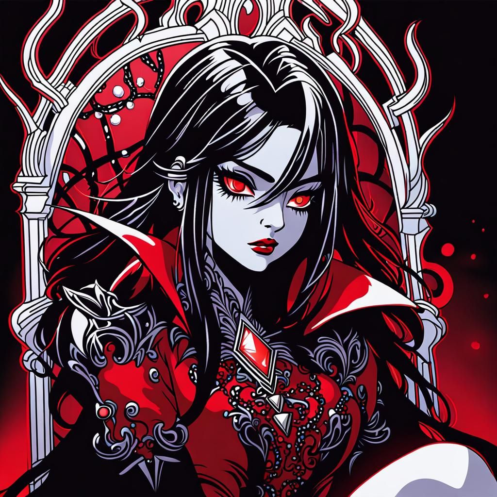 Vampire Queen on Throne in Candy Art Style