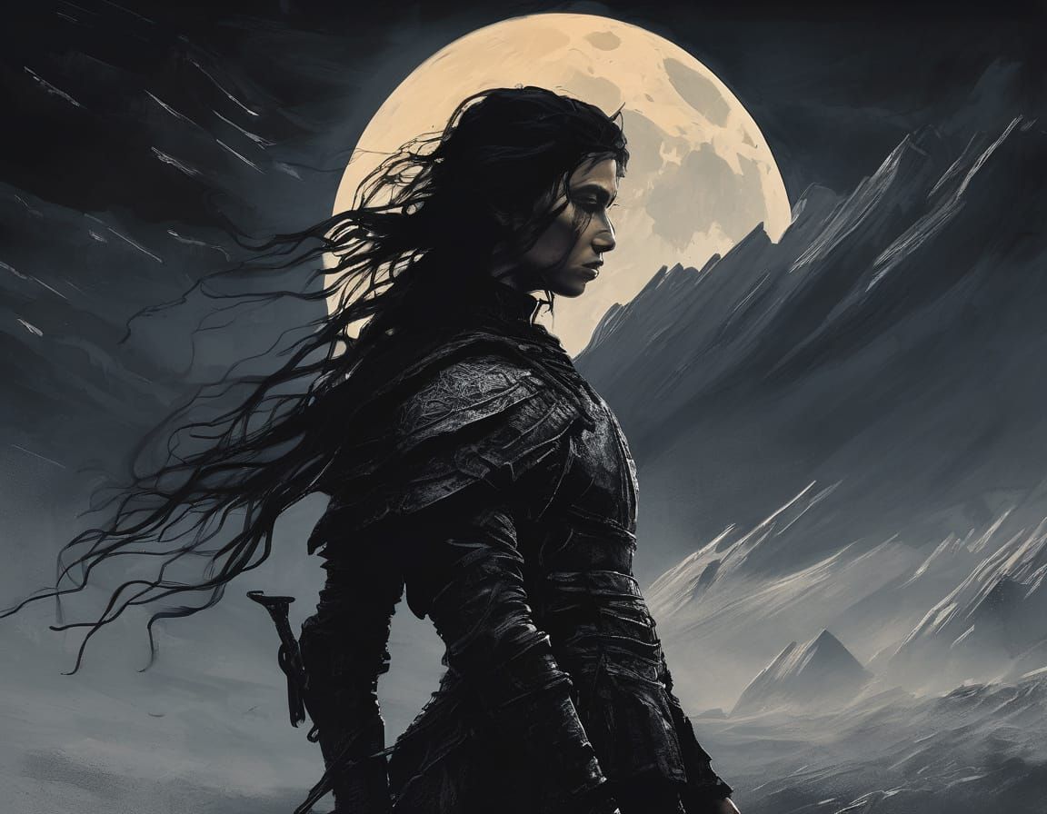 Goth Warrior Woman With Glowing Runes in Twilight