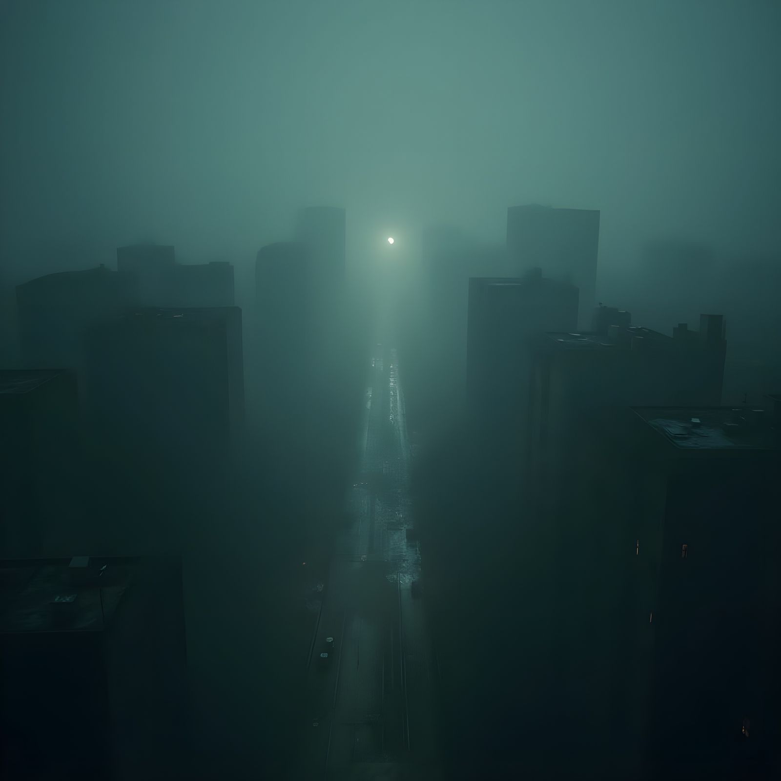 Eerie Hyperrealistic Abandoned Cityscape at Night