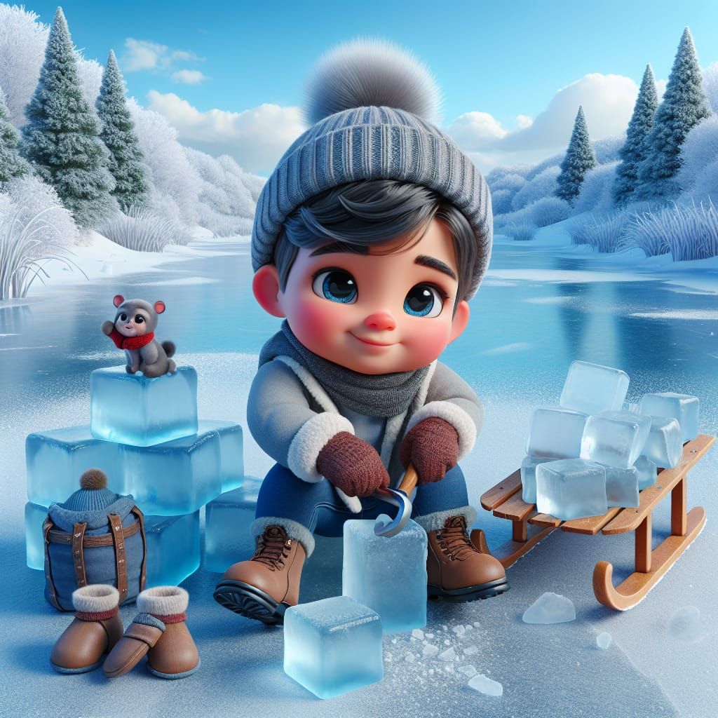 Disney Pixar style 3D adorable little boy, in a winter jacke...