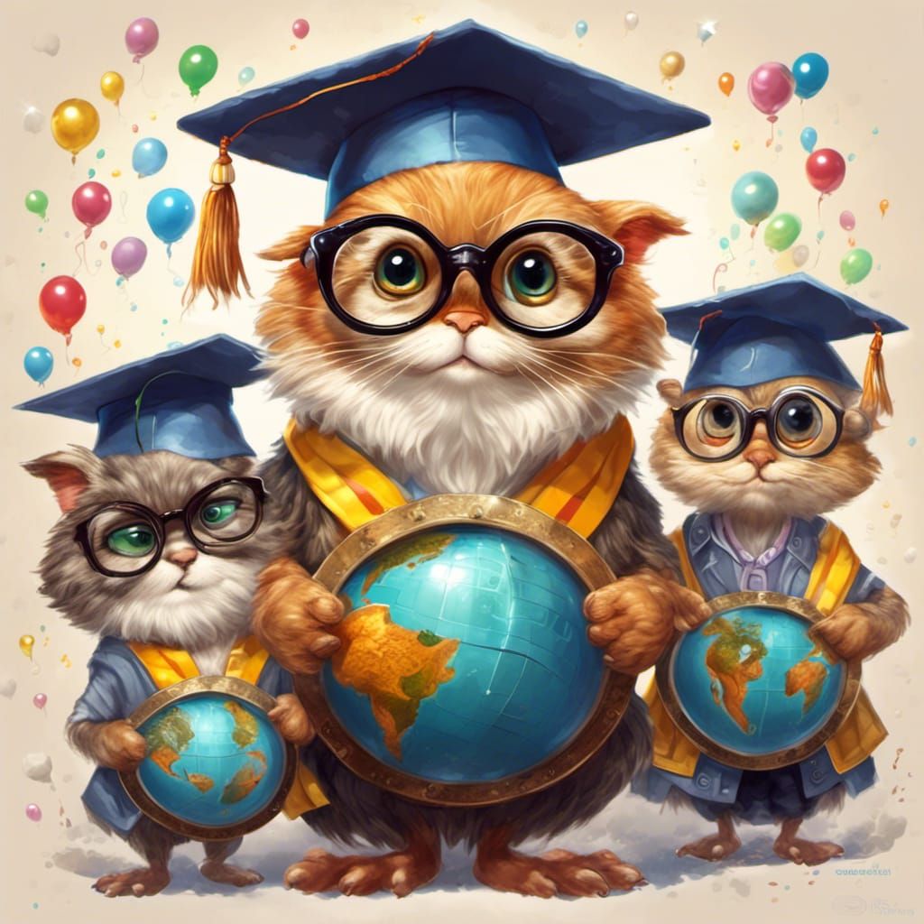 Scholarly Character with Graduation Cap in Detailed Matte Pa...