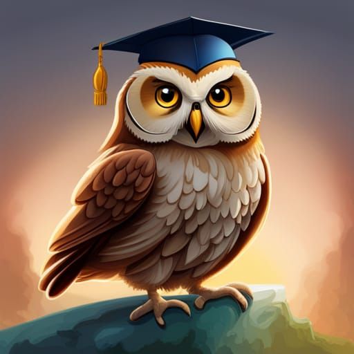 Wise Owl in Graduate Cap, Oil Painting Style