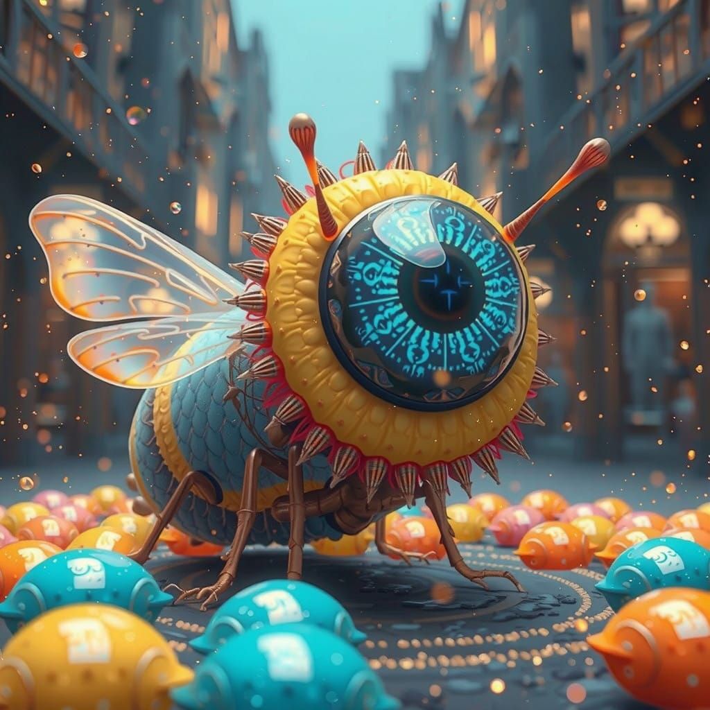 Enchanted Firefly in Dreamlike Snowglobe Scene