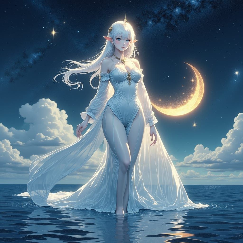 Anime Princess Under Starry Night Sky