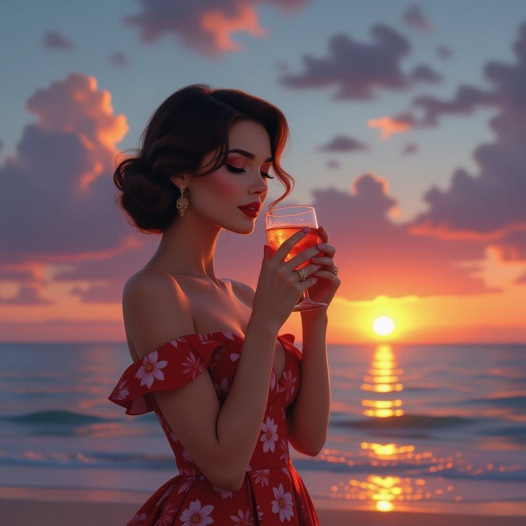 Crossdresser at Sunrise: Cinematic Beach Scene