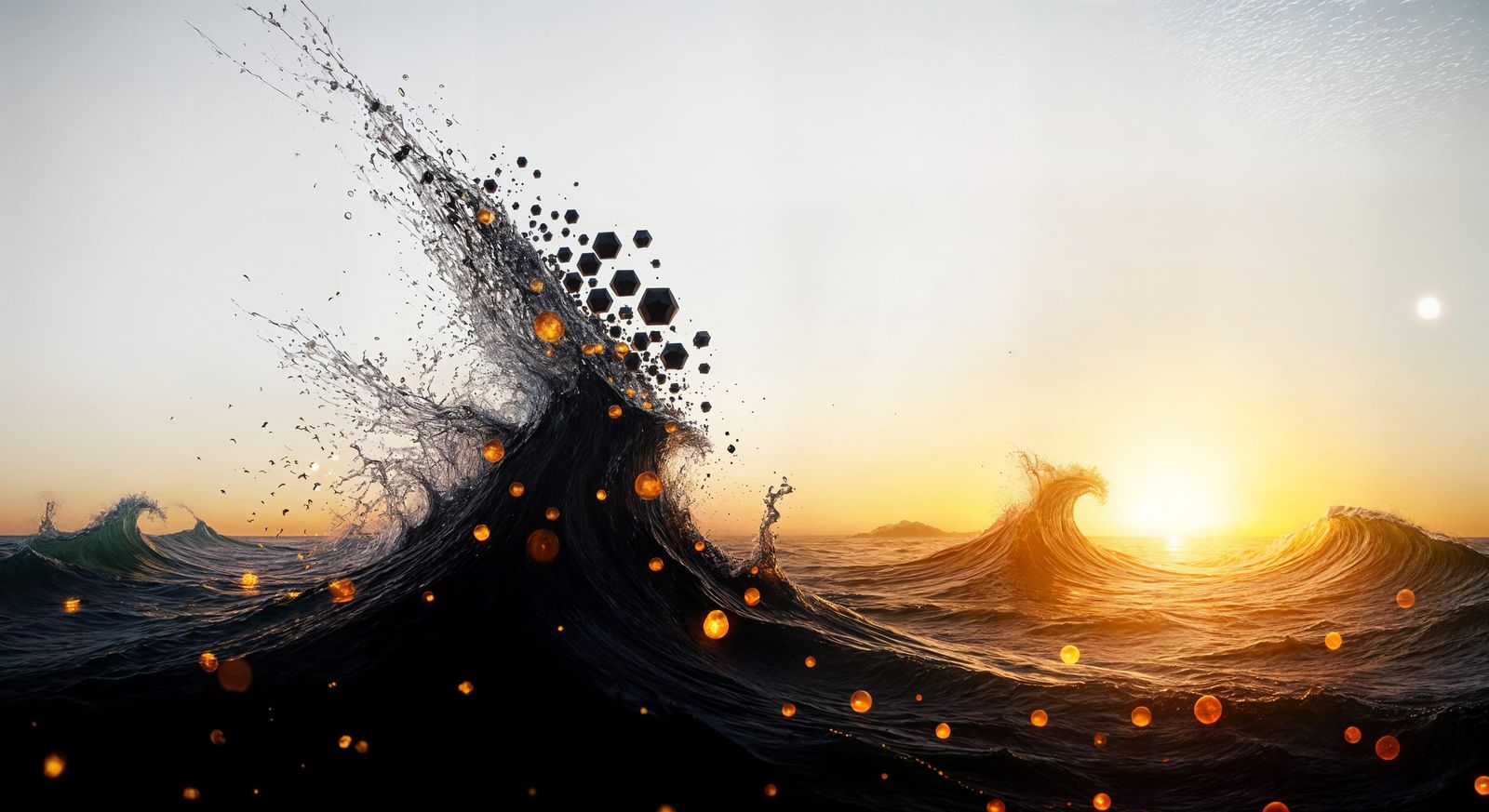 Abstract Sea Dissolving into Pixels with Vibrant Night Glow