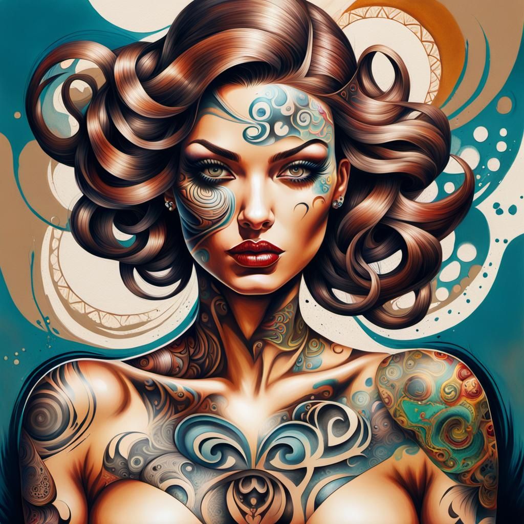 Hyper-Realistic Graffiti Art: Pin-Up with Fractals