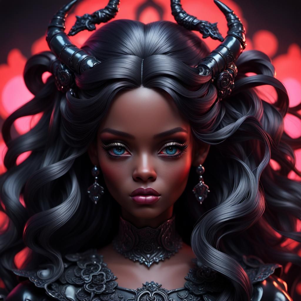 Demonic Porcelain Barbie Doll Portrait in Art Nouveau Style