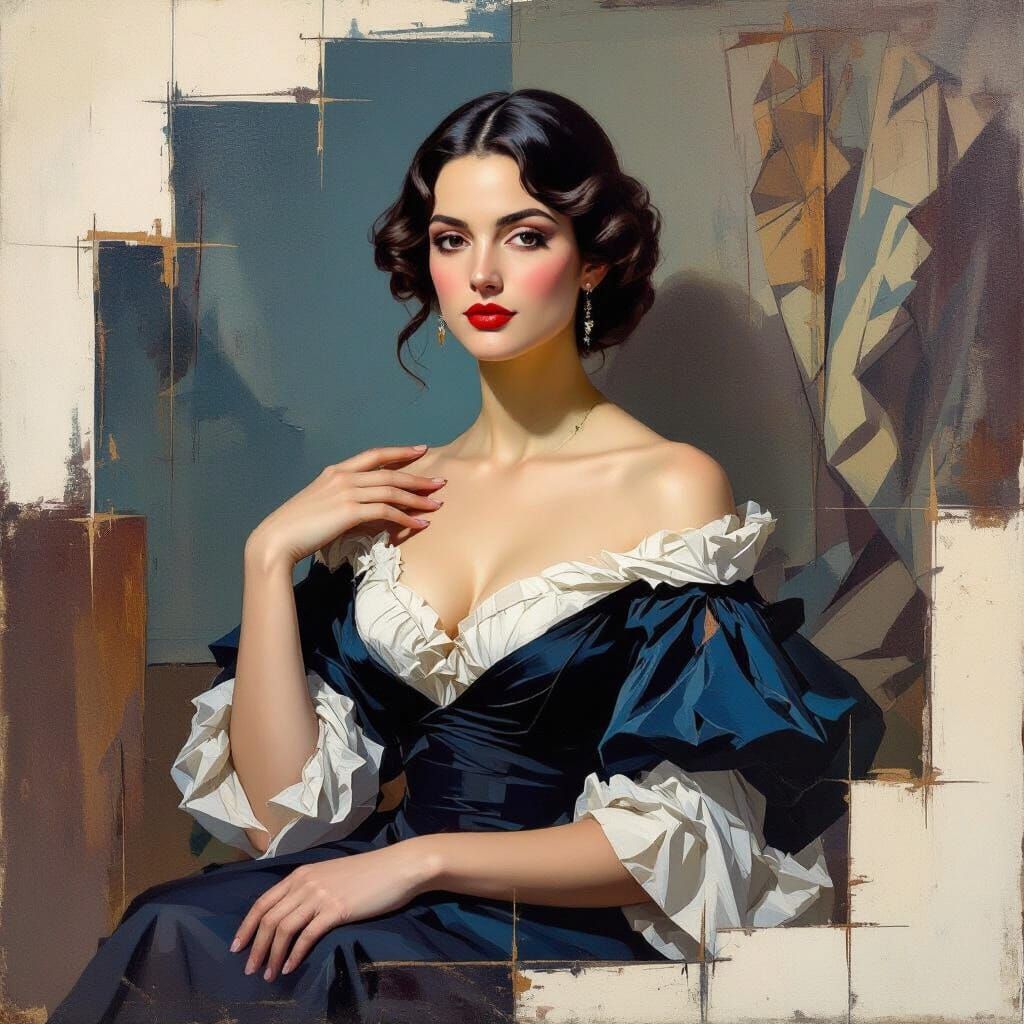 Elegant Woman in Cubist Renaissance Neoclassical Fusion