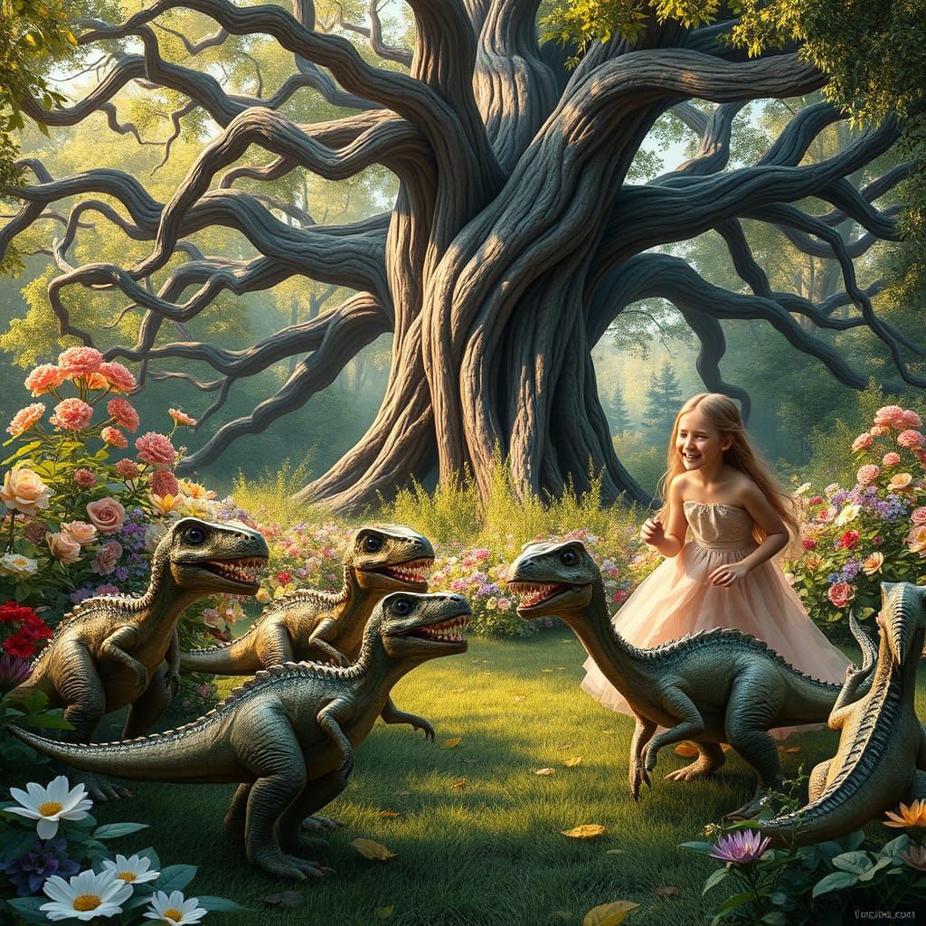 Whimsical Garden Scene Depicted in Detailed Matte Painting S...
