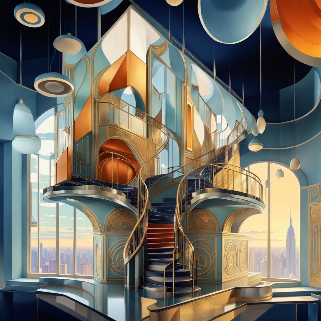 Art Deco Building Interior in Art Nouveau Style