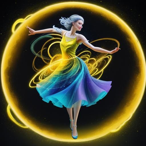 Abstract image of a beautiful woman dancing with lightning.