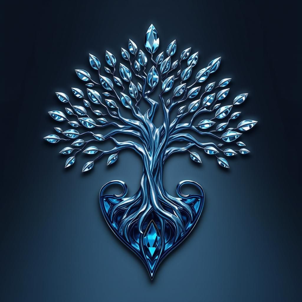 Crystal Tree Family Crest in Dystopian Futurism Style