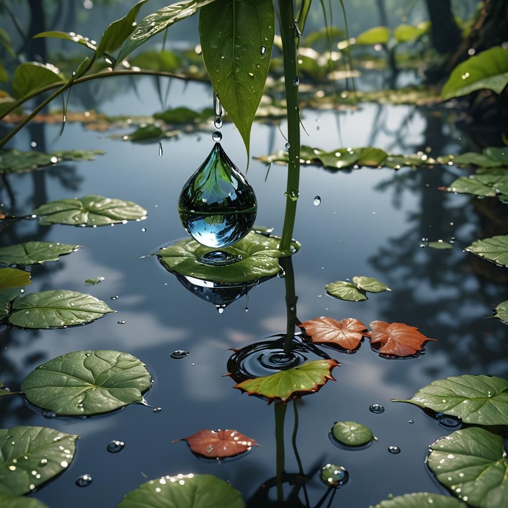 Macro Water Drop Reflecting Nature's Beauty