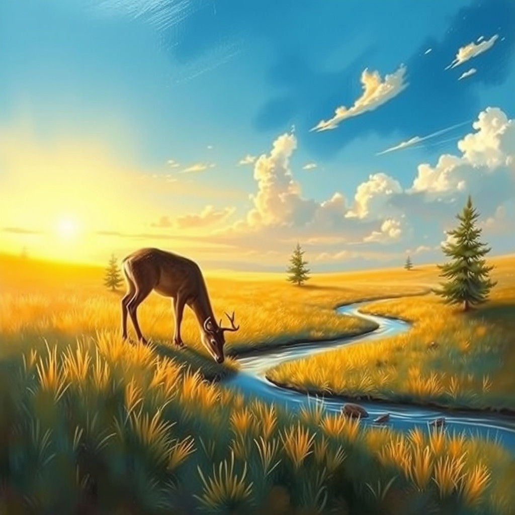 Idyllic Impressionist Meadow at Sunset