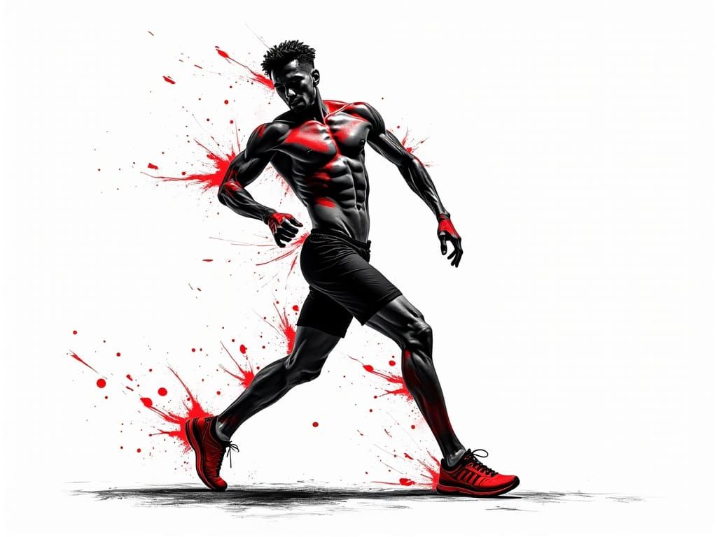 Slavic Athlete in Profile, Dynamic Portrait in Black and Red