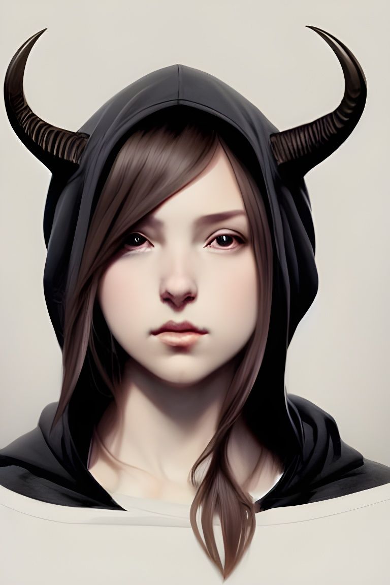 Anime Girl with Horns, Hyperdetailed Digital Portrait