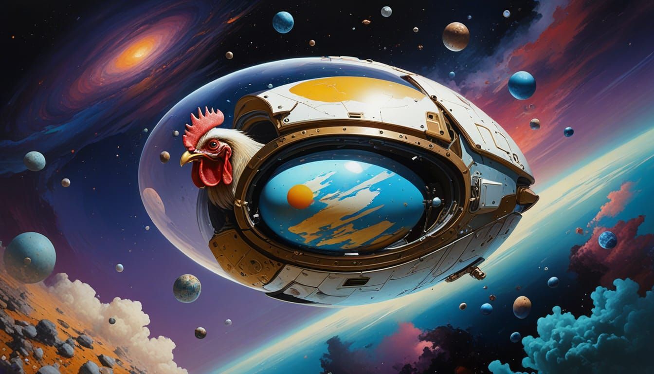 Surreal Space Odyssey in Vibrant Oil Paint Style