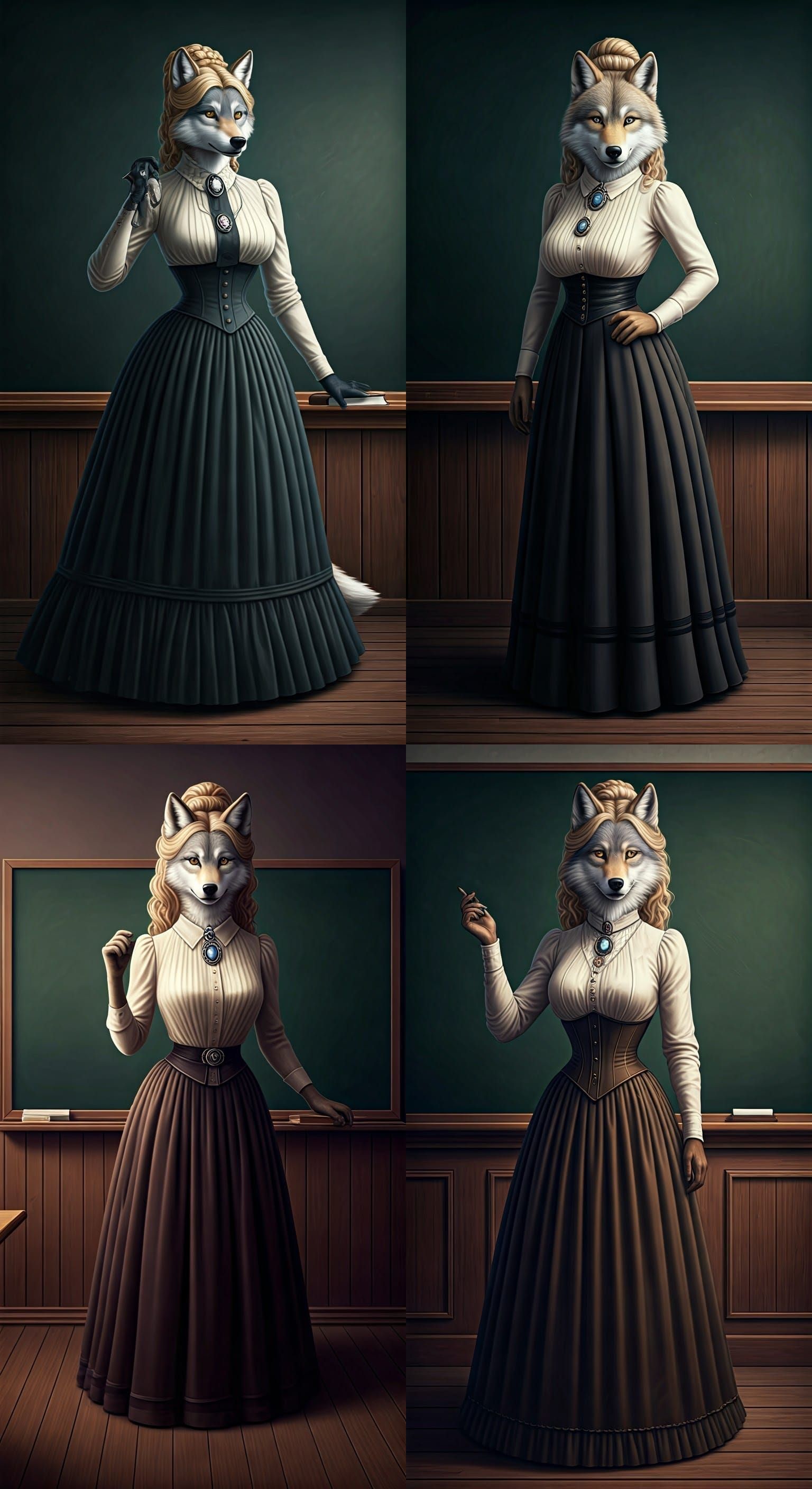 Victorian Anthropomorphic Wolf Schoolteacher in Class