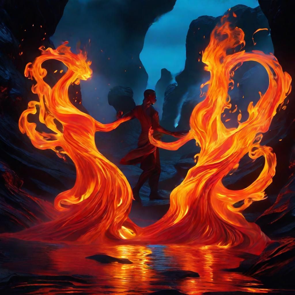 Fire Elementals Waltz in Fiery Landscape