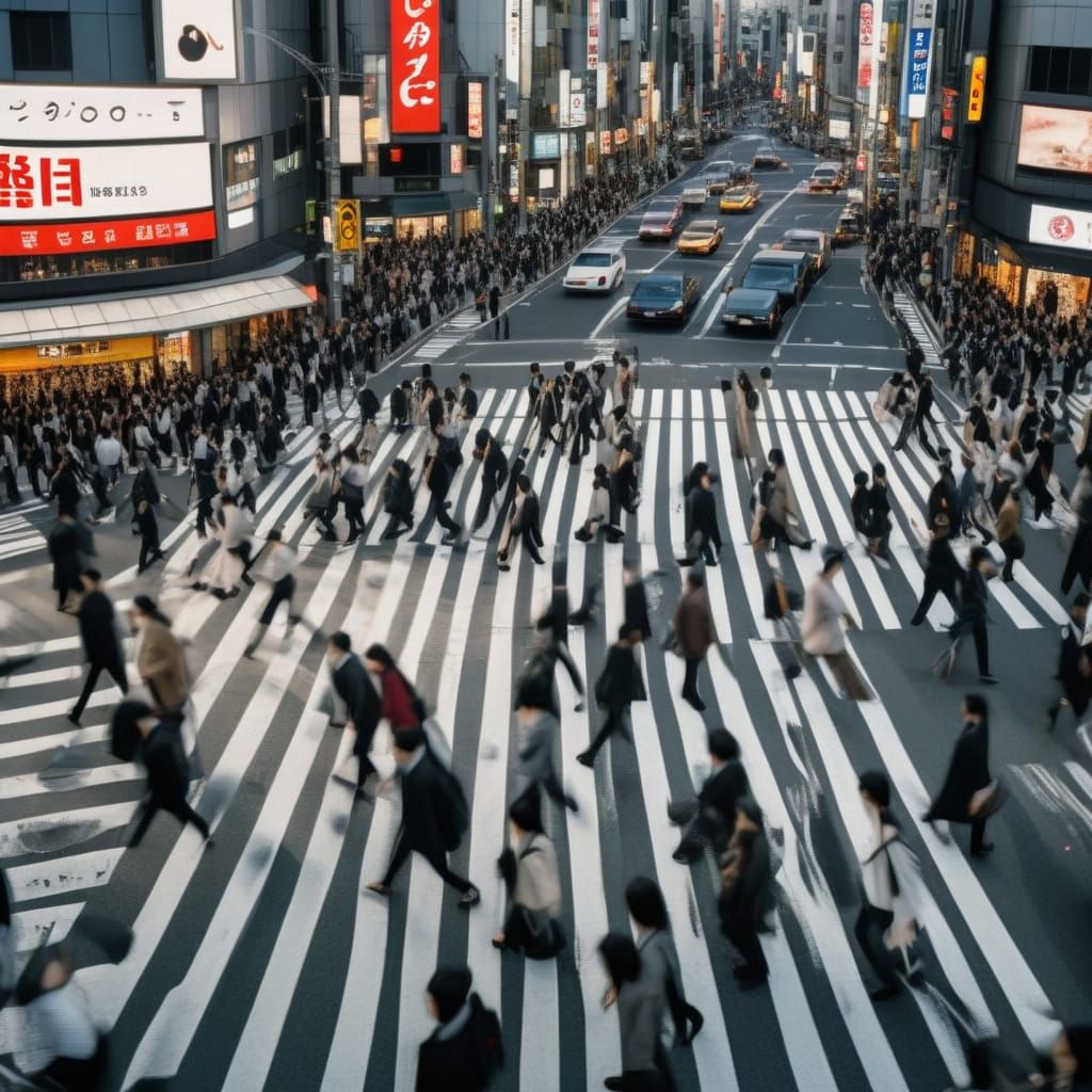 Shibuya Crossing at Golden Hour: Cinematic Still