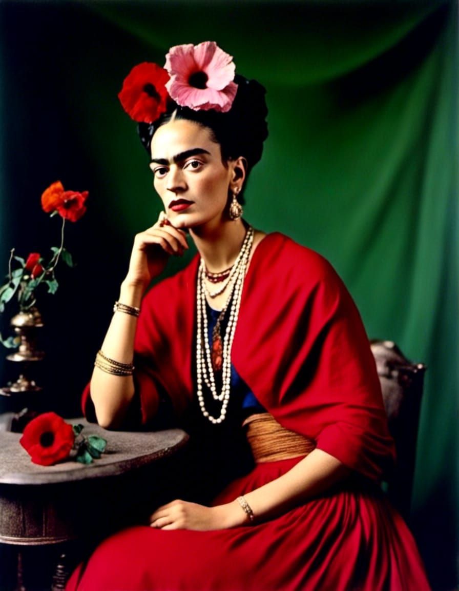 Frida Kahlo Portrait in Autochrome Style