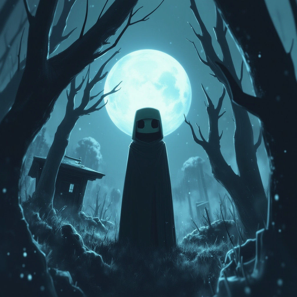 Eerie Figure in Moonlight: Gothic Horror Landscape