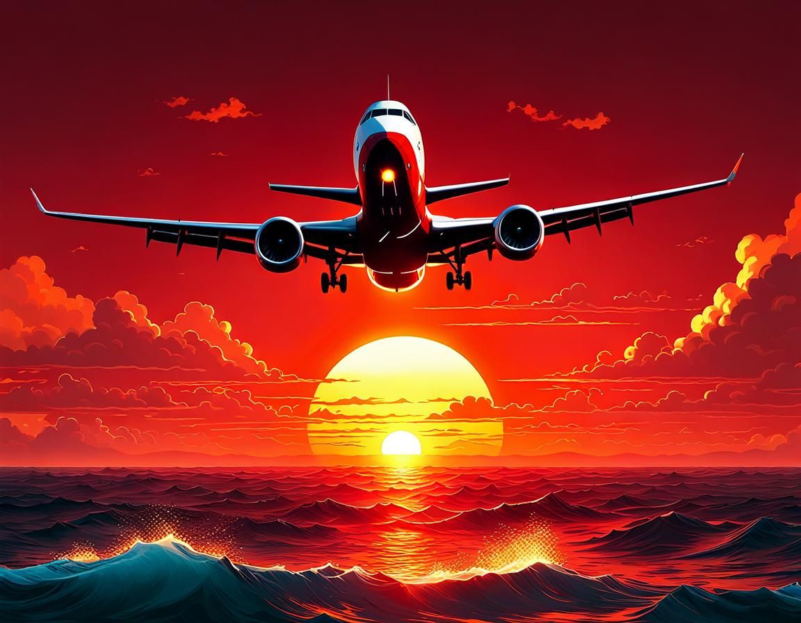 Caribbean Sunset with Airplane in LOFI Aesthetic