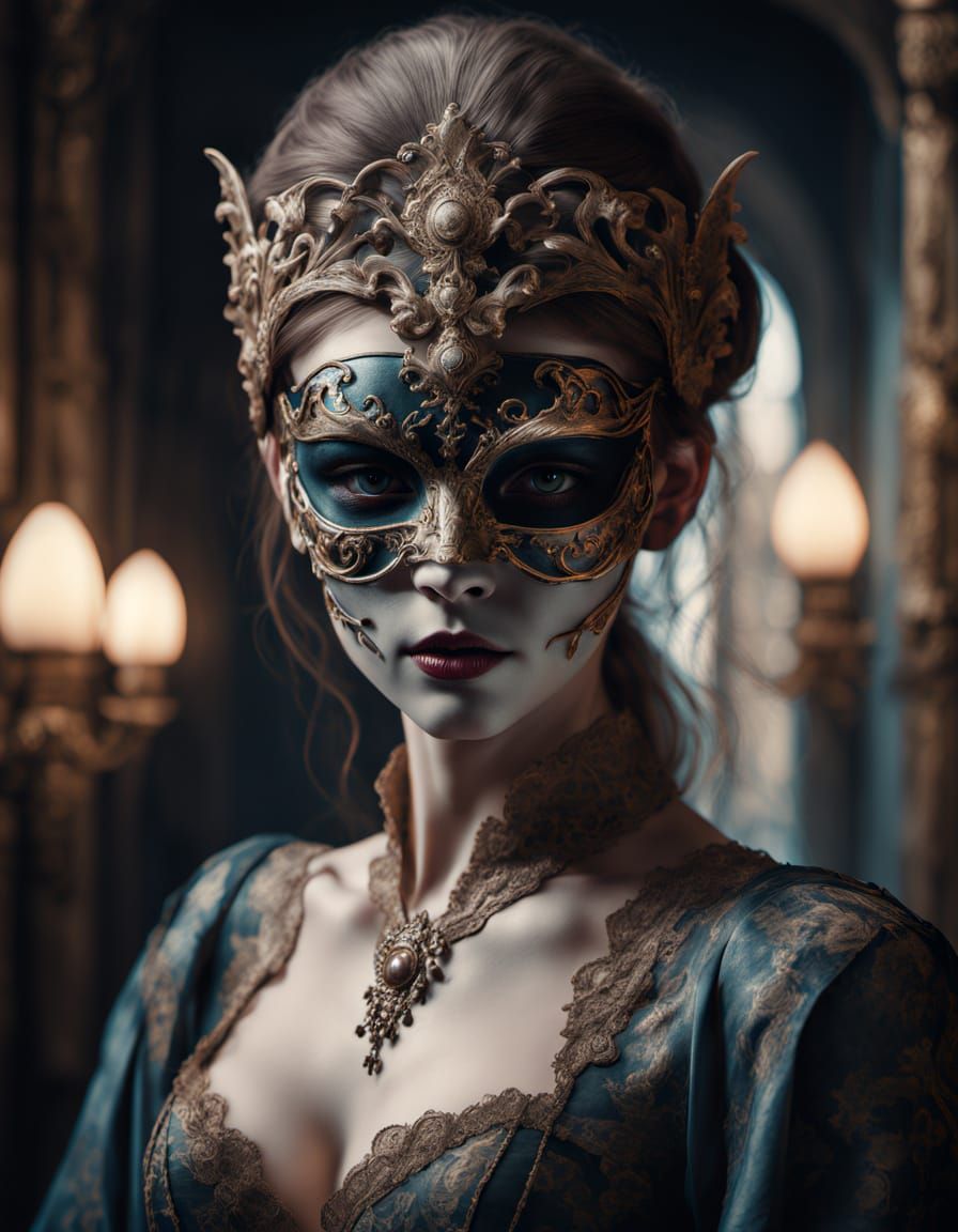 Zombie Venetian Woman in Masquerade Art