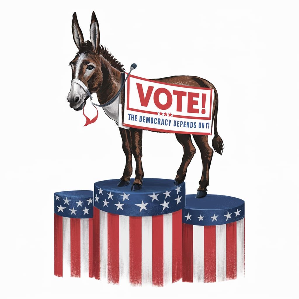 Patriotic Donkey Illustration Urging Democratic Vote