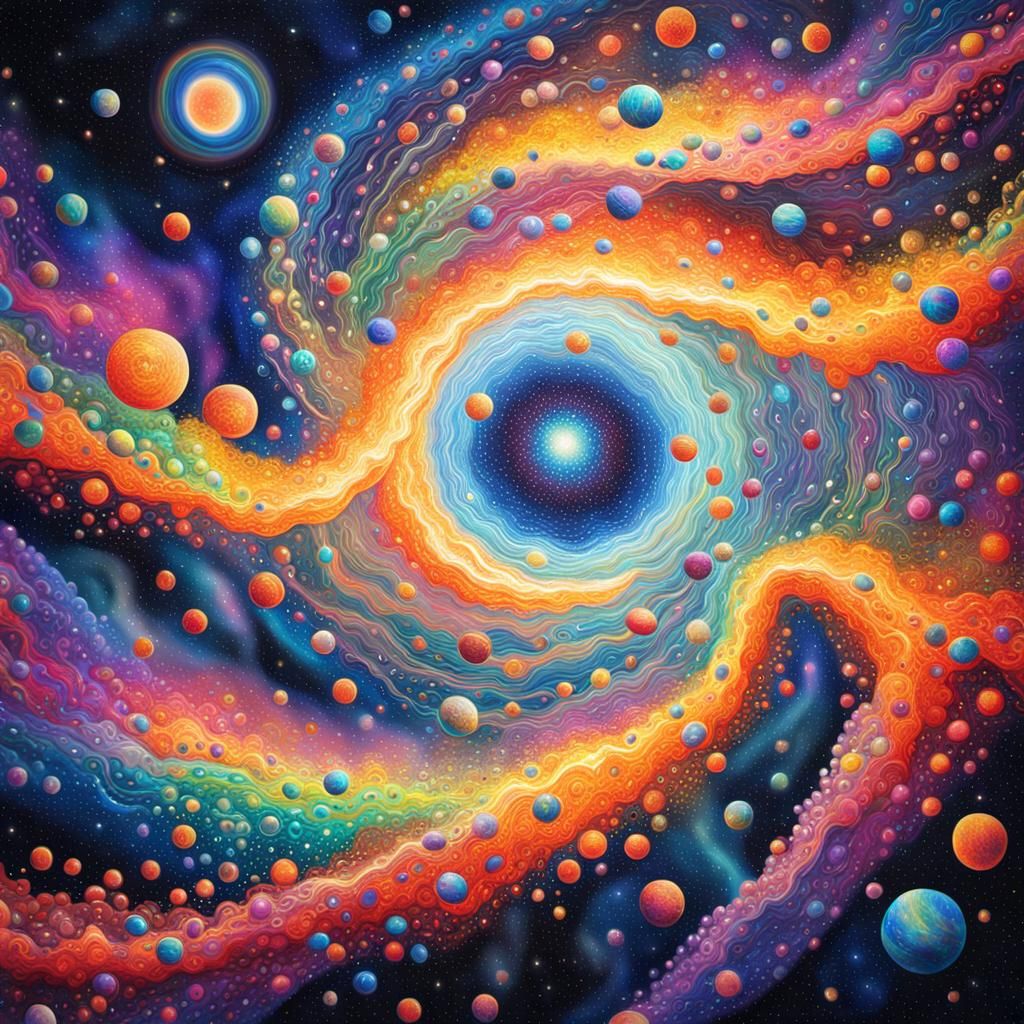 Astral Being in Cosmic Vortex: Pointillism Style