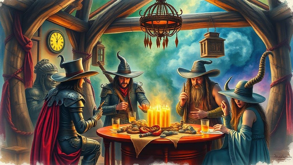 Fantasy Scene in Watercolor and Charcoal Style