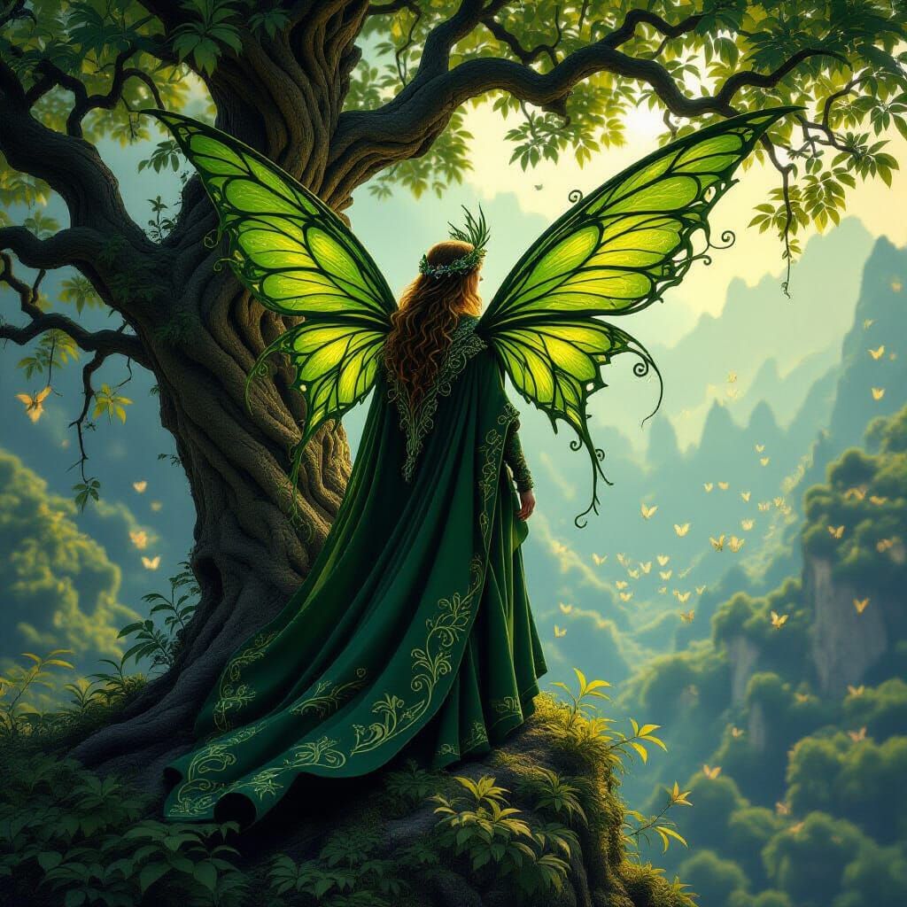 Nature Fairy King Overlooking Fairies in Dark Fantasy