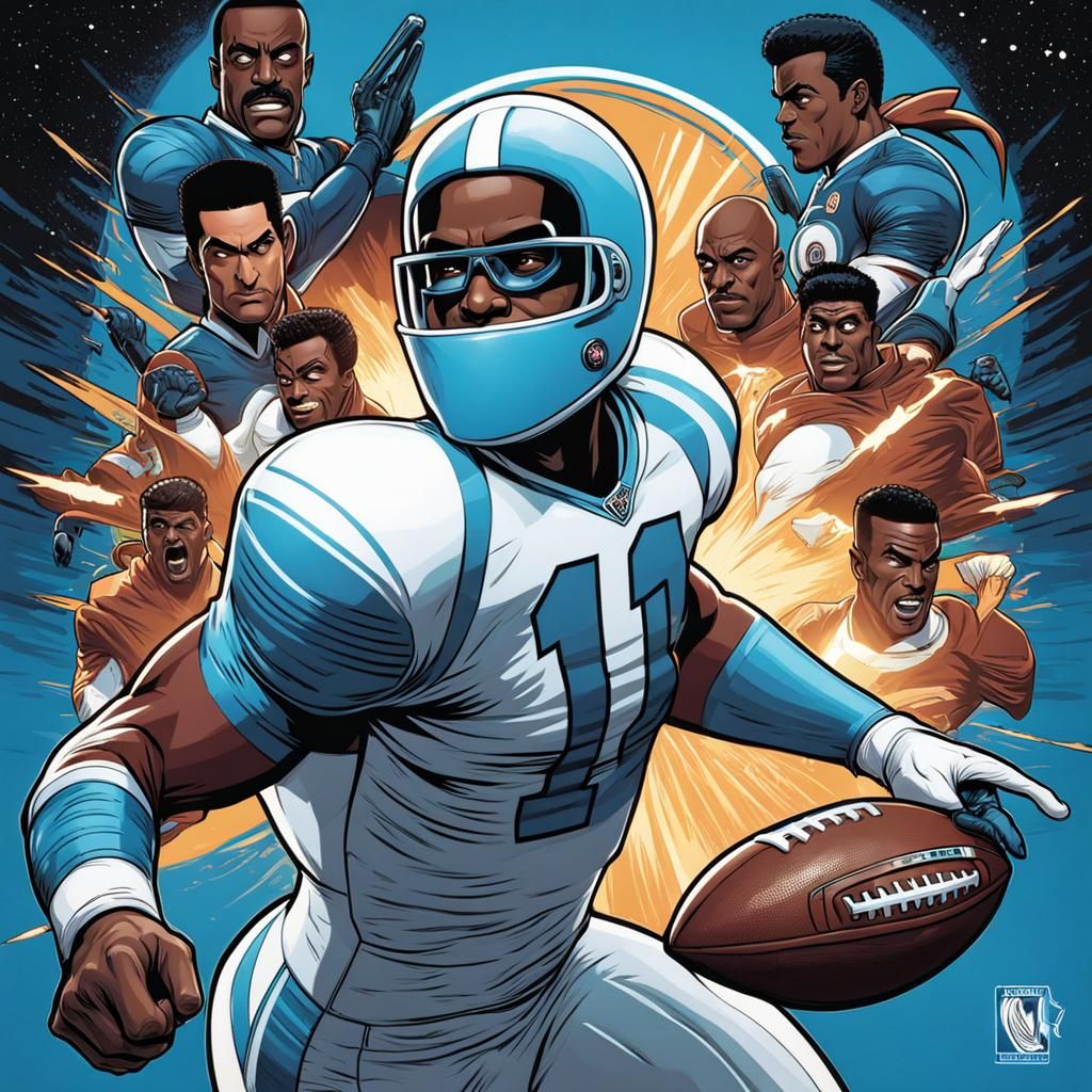Frozone-Themed Football Player in Comic Book Style