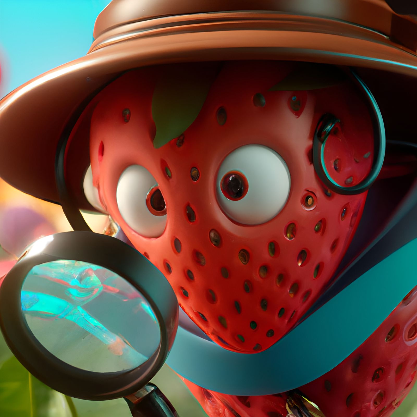 Adorable Strawberry Detective in 3D Digital Painting