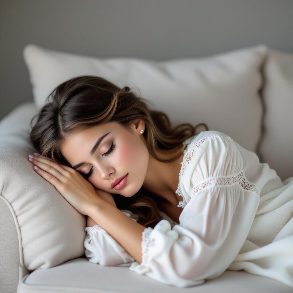 Serene Sleeping Girl Portrait in Black and White