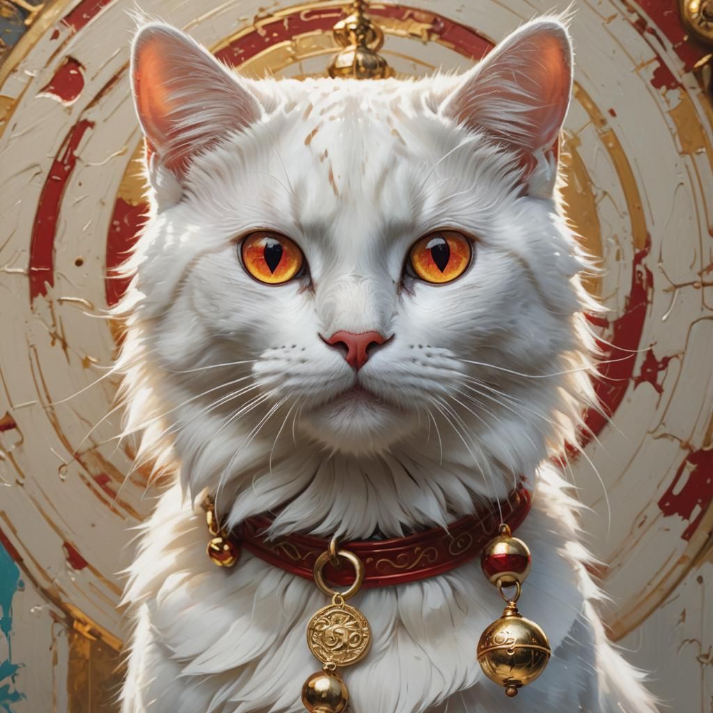 Hyperrealistic White Cat with Red Eyes