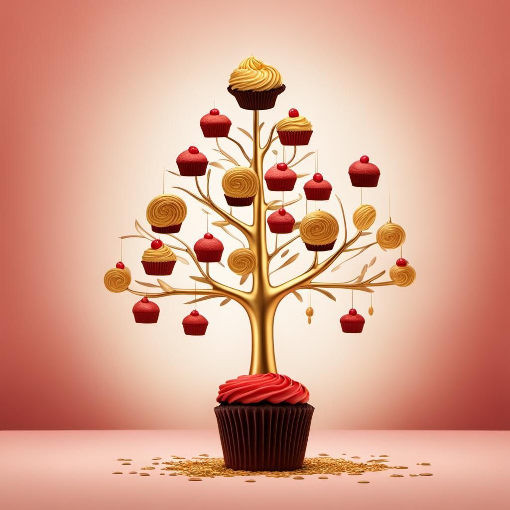 Ethereal Cupcake Tree: Minimalist Sanguine Art