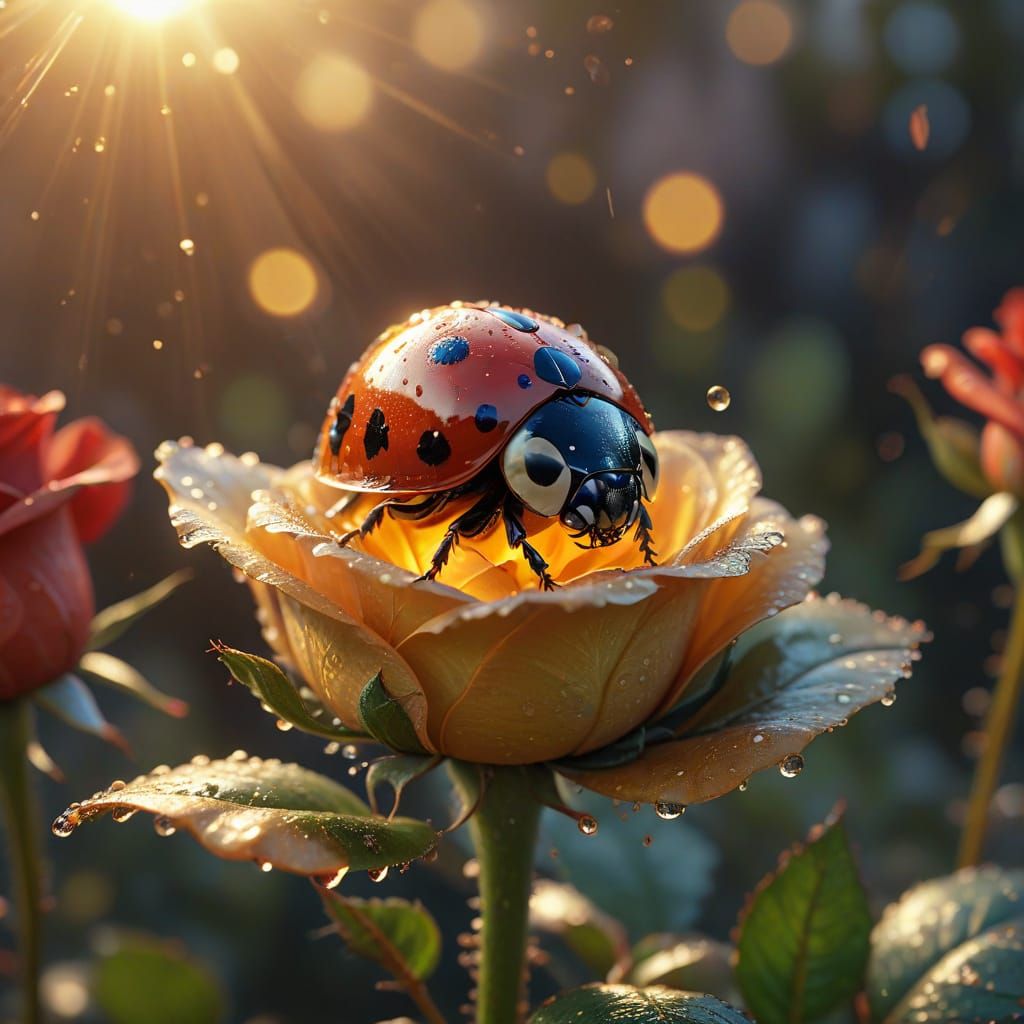 Ladybird in Vibrant Morning Light