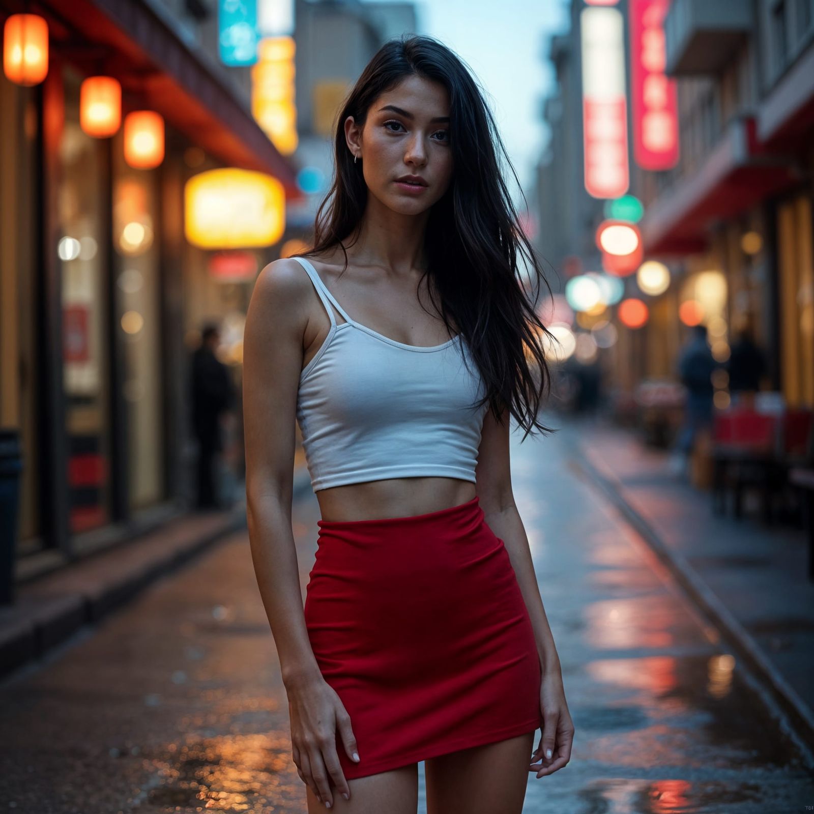 Hyperrealistic Woman in Crop Top and Miniskirt
