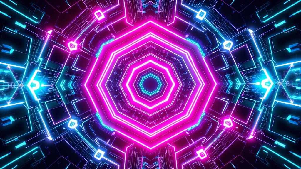 Futuristic Digital Composition in Neon and Magenta