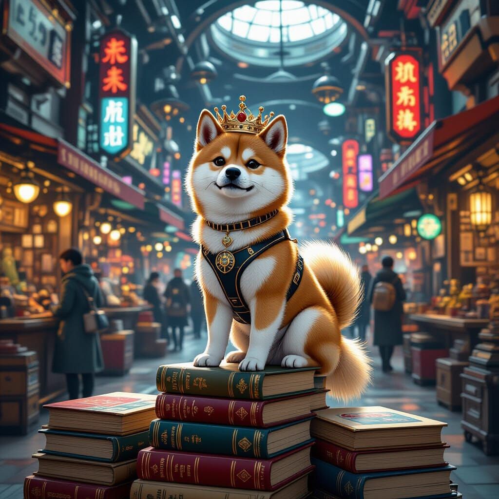 Shiba Inu Surveys Steampunk Spaceport Marketplace