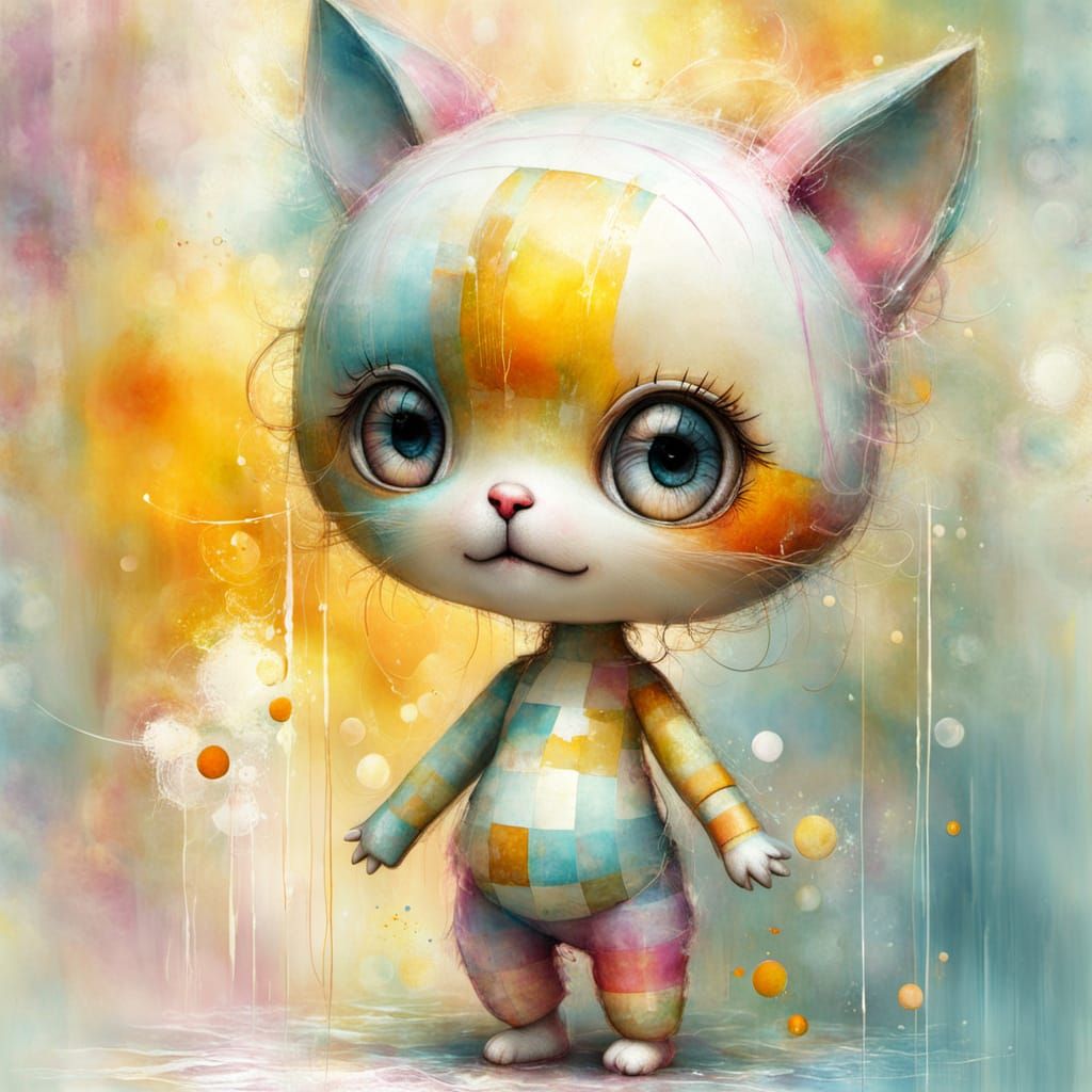 Cute Surreal Character Portrait with Vintage Texture