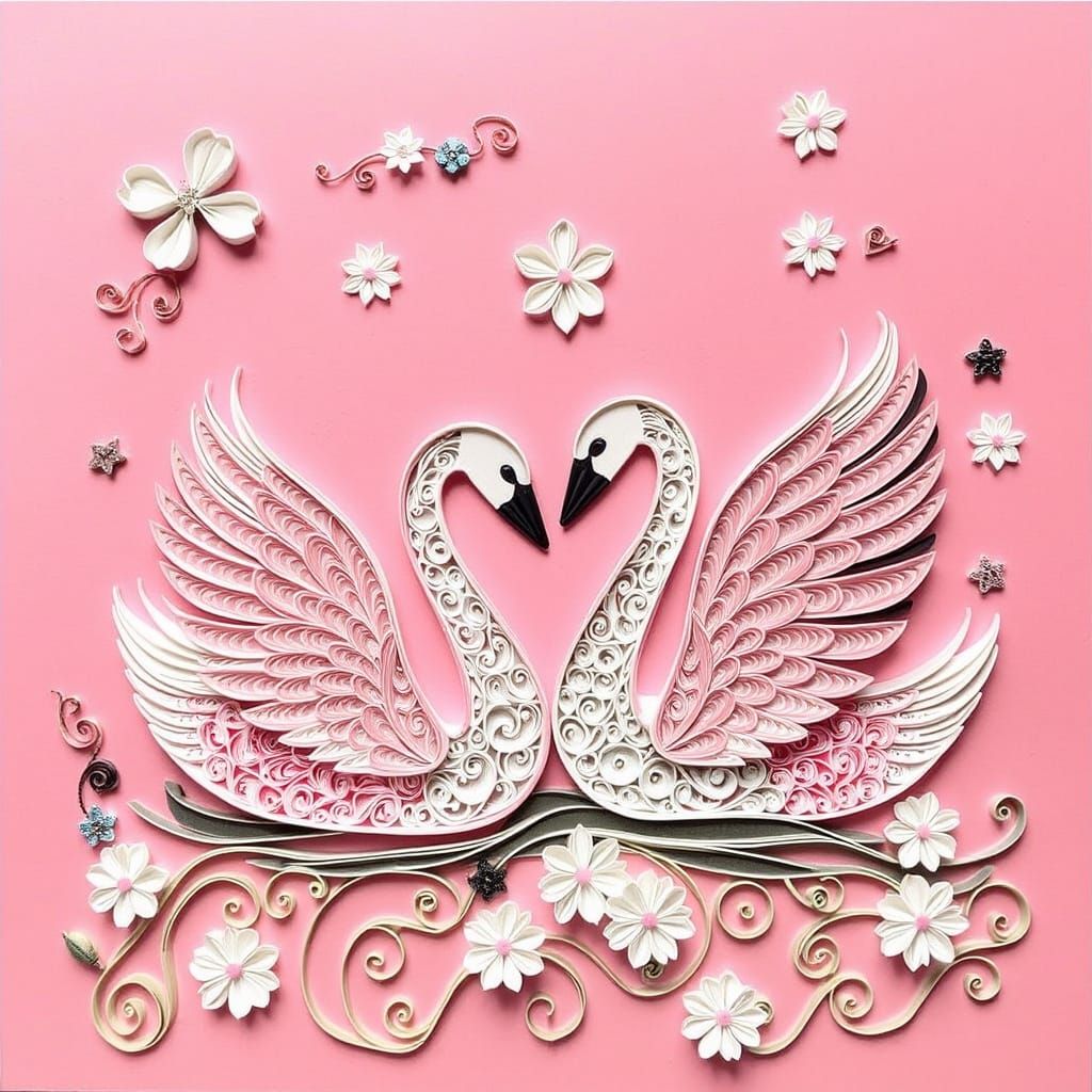 Ethereal Quilling Swans in Zentangle Art