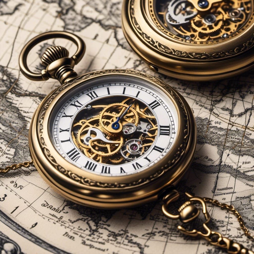 Antique Gold Pocket Watches on Vintage Map