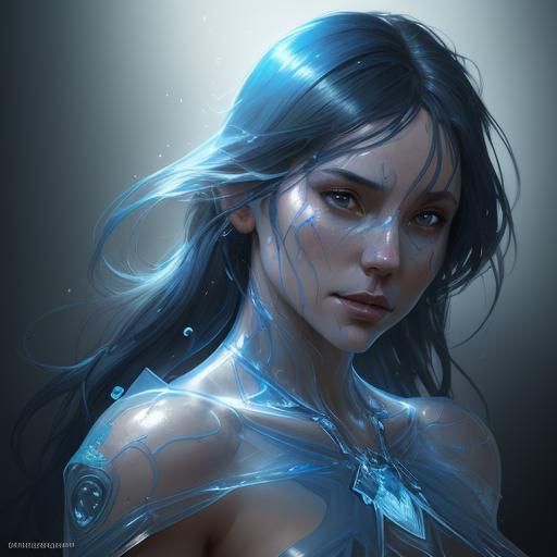 Blue Crystal Woman: Hyperdetailed Portrait