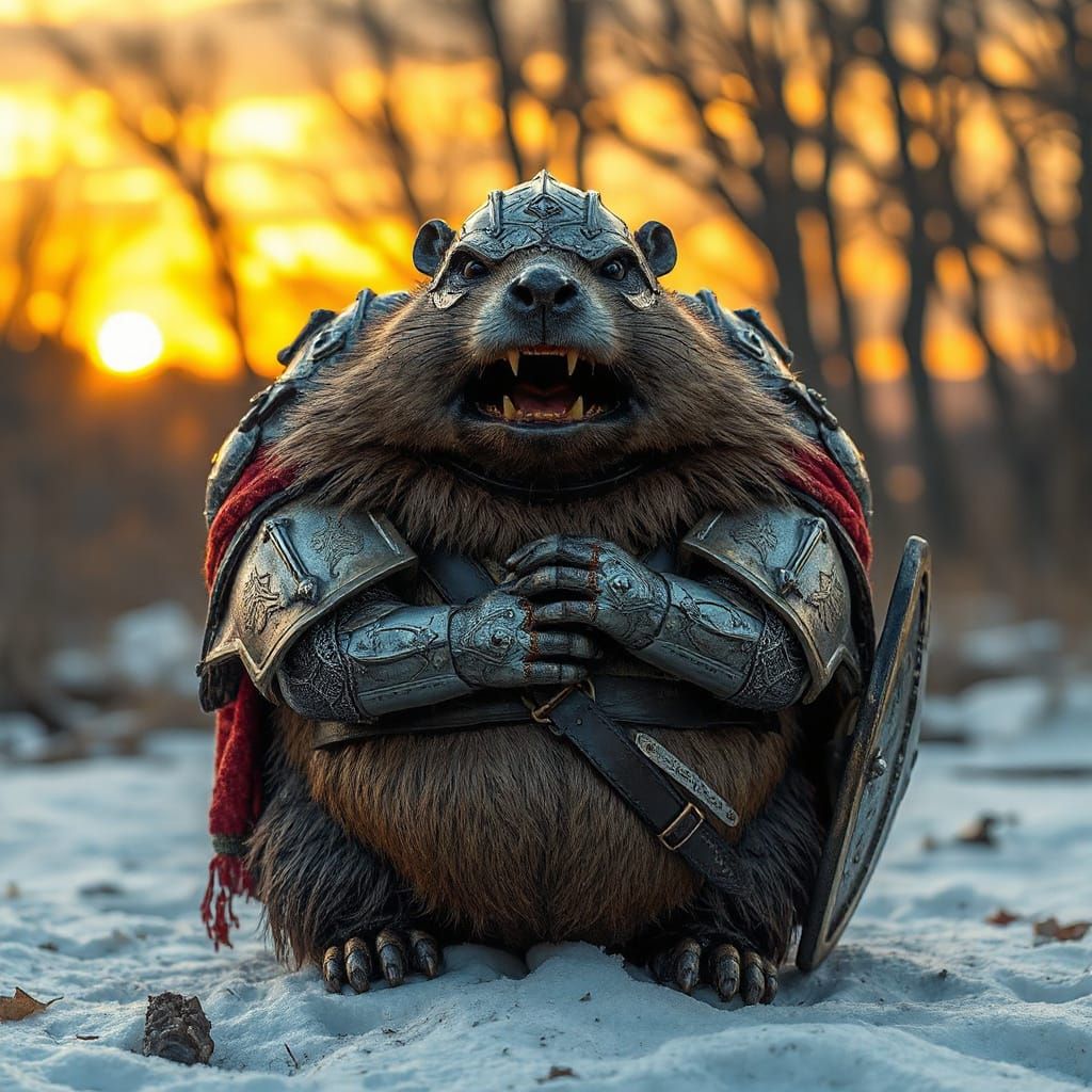 Eldritch Viking Warrior Beaver in Hyperrealistic Style